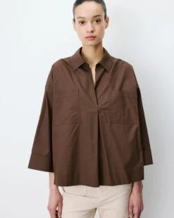 Blouse oversize manches larges en coton chocolat Ambre