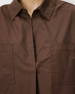 Blouse oversize manches larges en coton chocolat Ambre