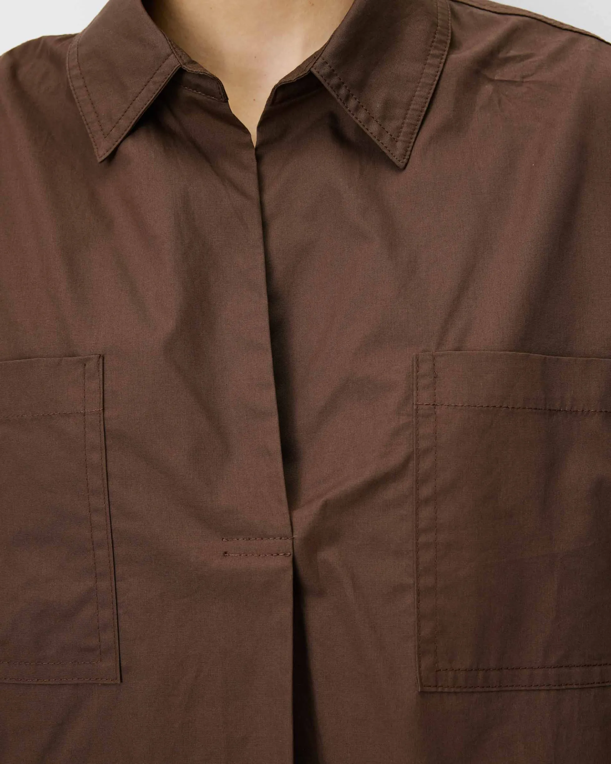 Blouse oversize manches larges en coton chocolat Ambre