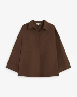 Blouse oversize manches larges en coton chocolat Ambre