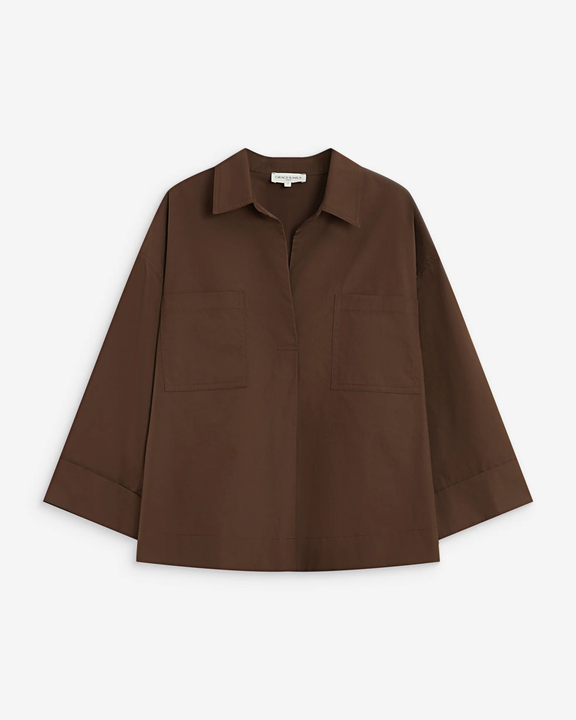 Blouse oversize manches larges en coton chocolat Ambre
