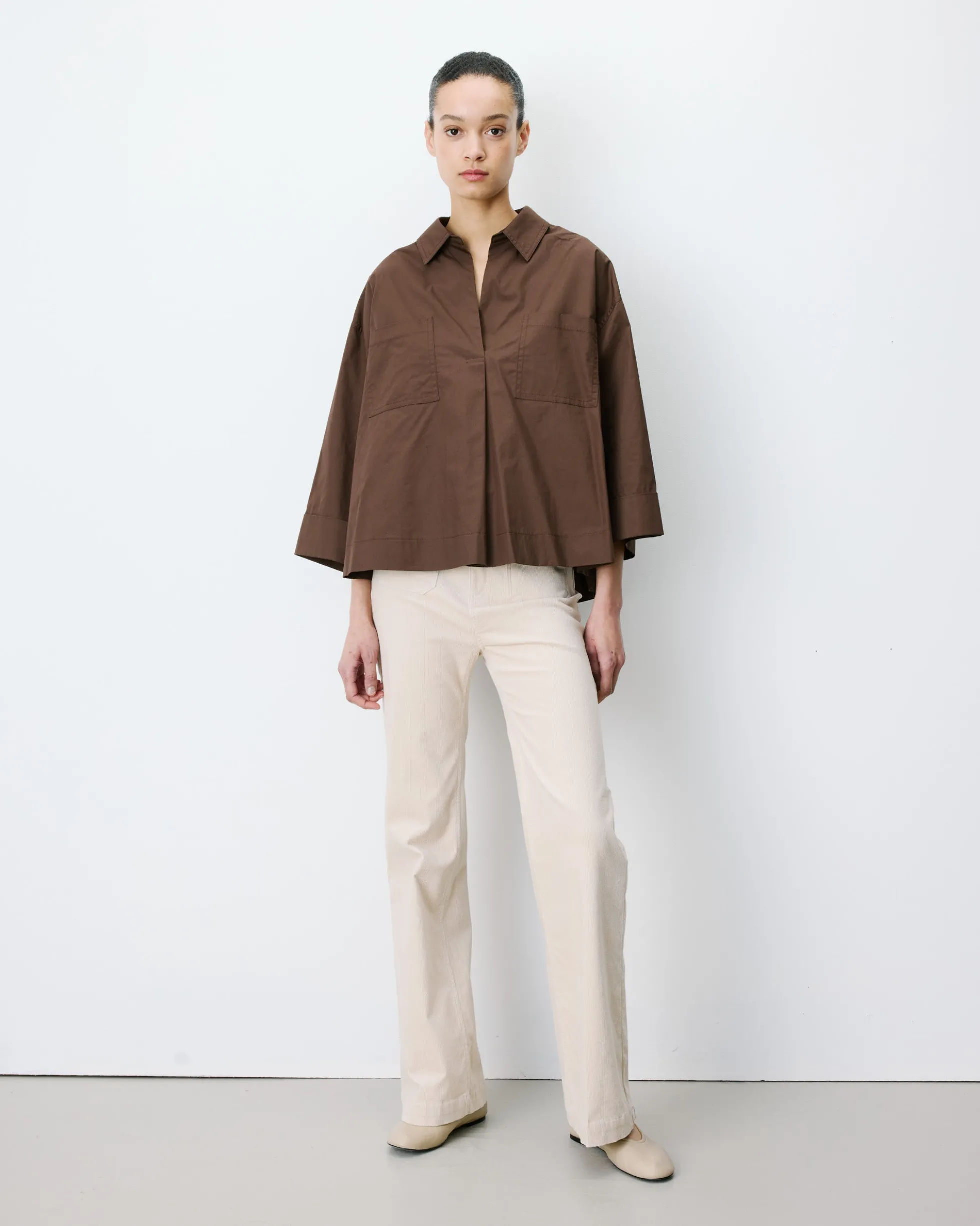 Blouse oversize manches larges en coton chocolat Ambre