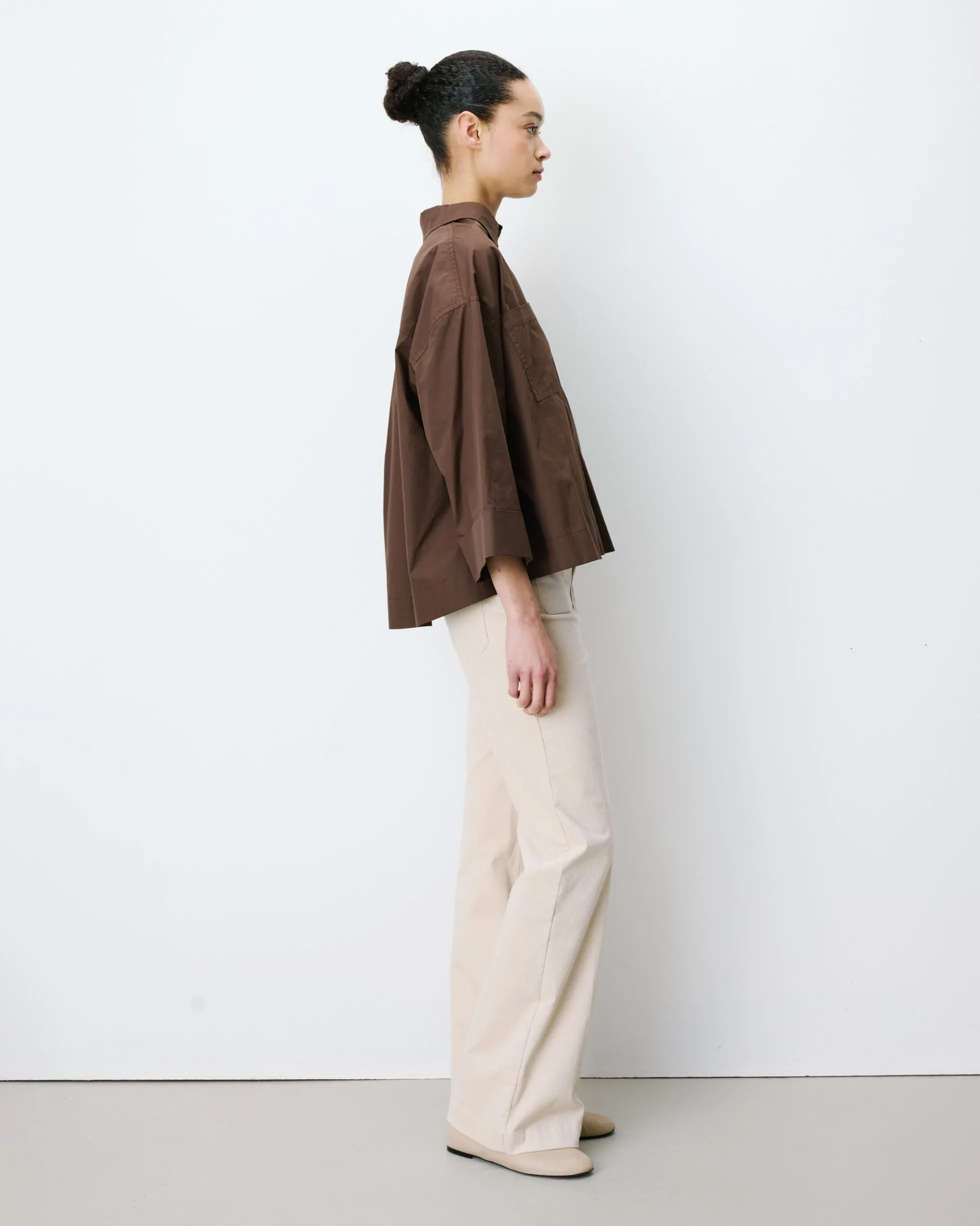 Blouse oversize manches larges en coton chocolat Ambre