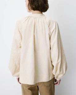 Blouse à rayures col mao à nouer beige Albane