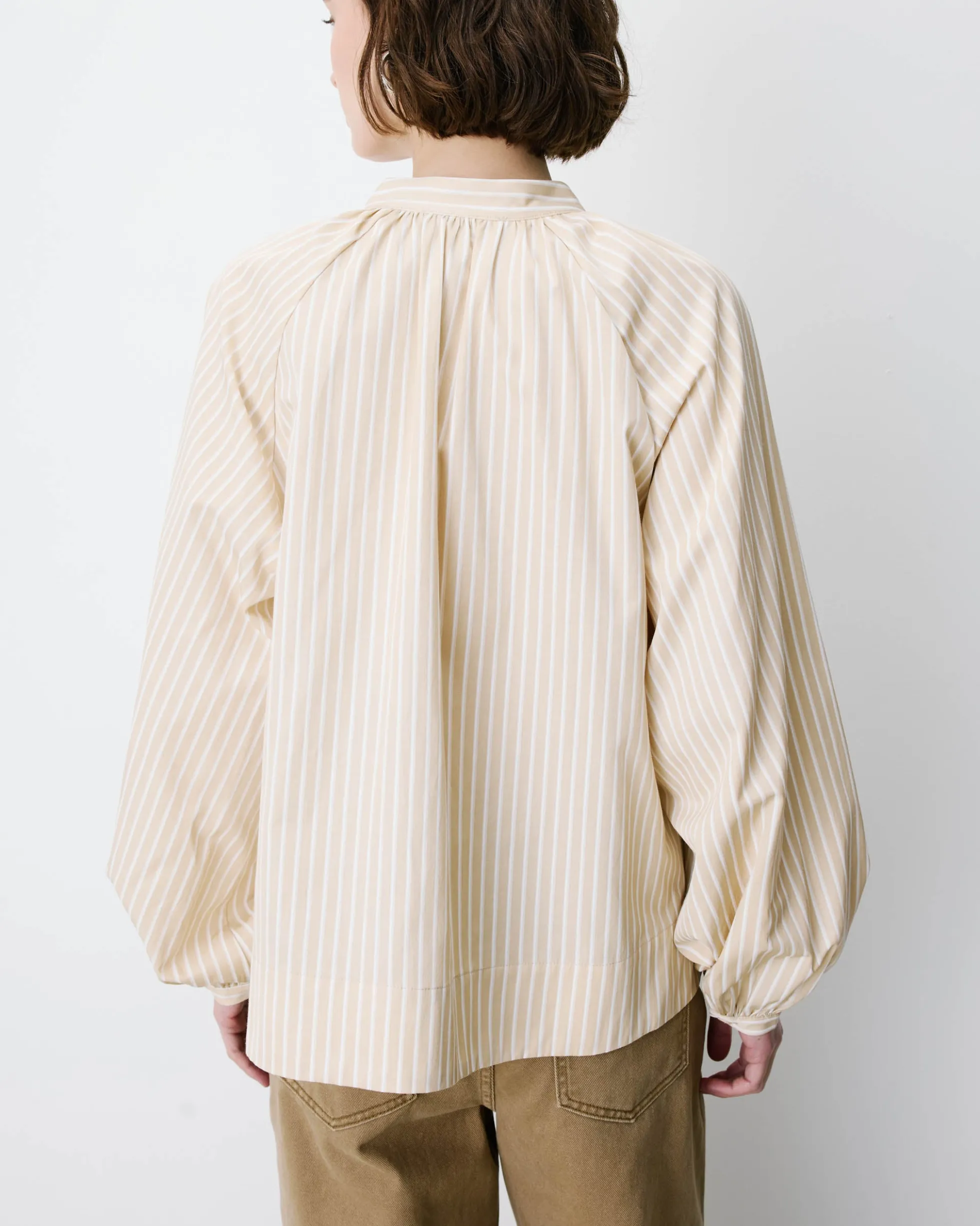 Blouse à rayures col mao à nouer beige Albane