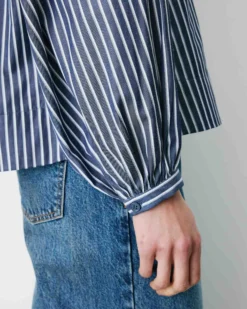 Blouse à rayures col mao à nouer marine Albane