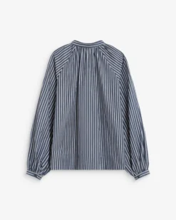 Blouse à rayures col mao à nouer marine Albane