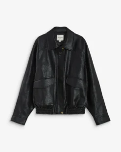 Blouson oversize similicuir à poches noir Axel