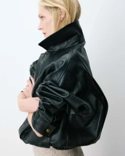Blouson oversize similicuir à poches noir Axel