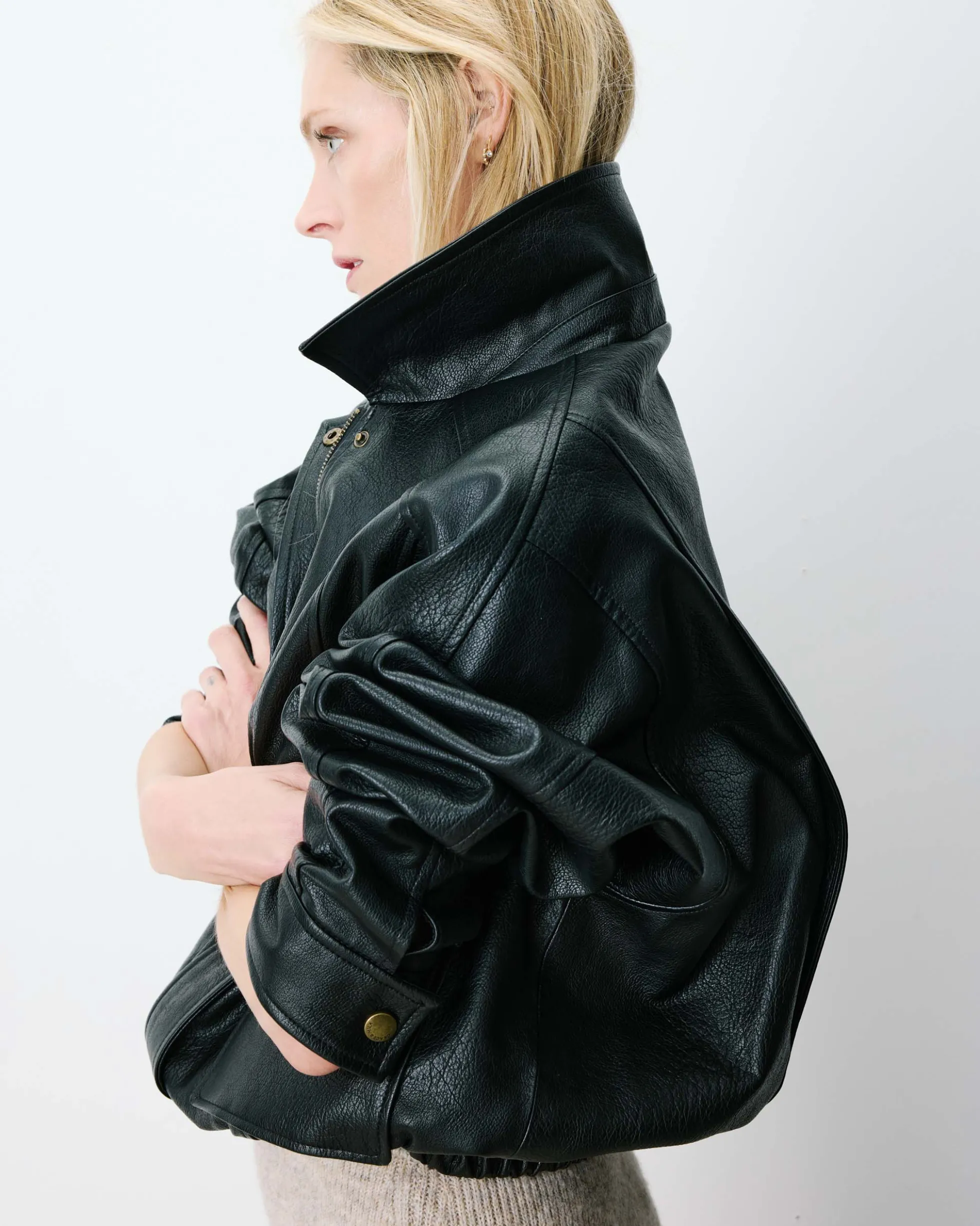 Blouson oversize similicuir à poches noir Axel