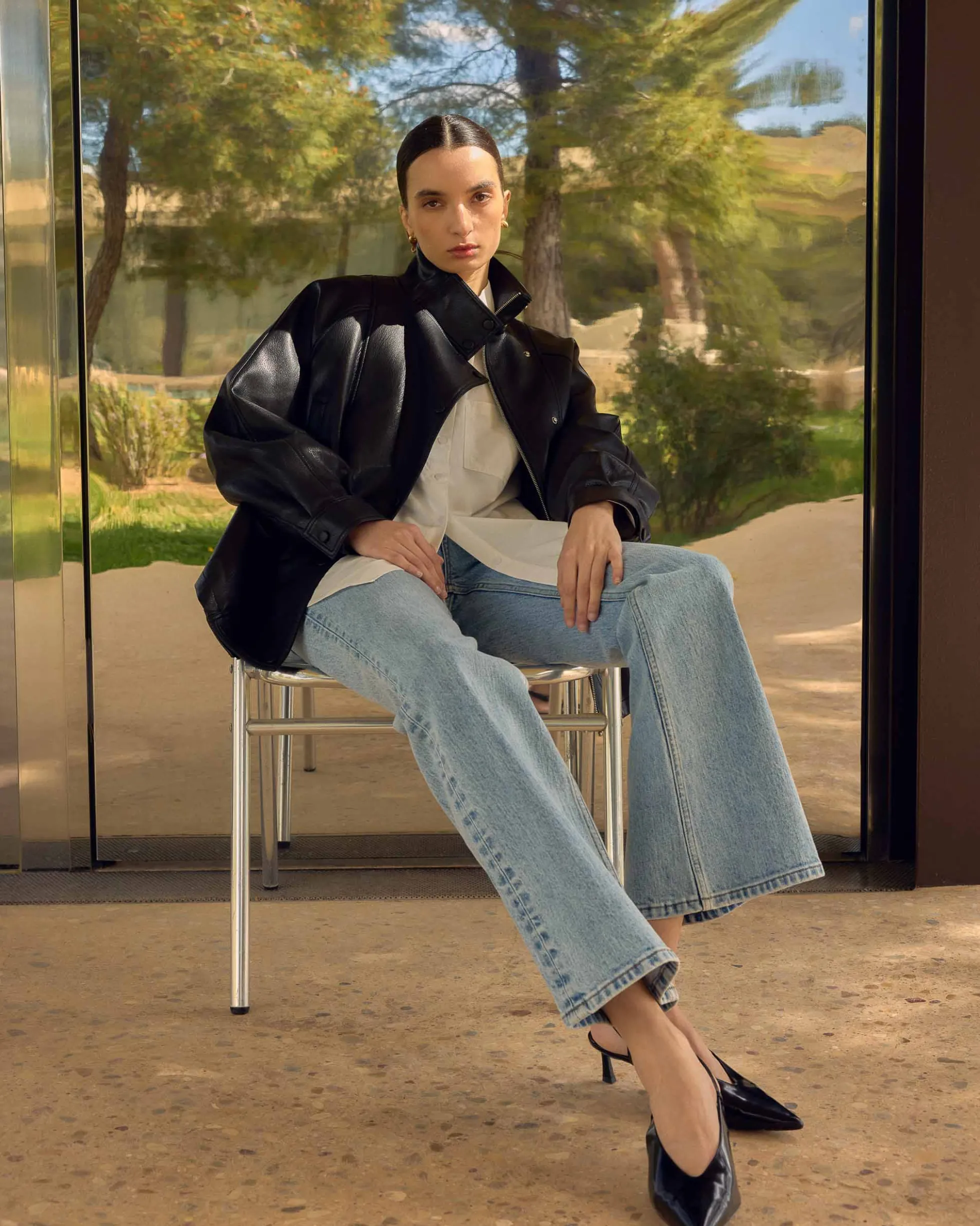 Blouson oversize similicuir à poches noir Axel