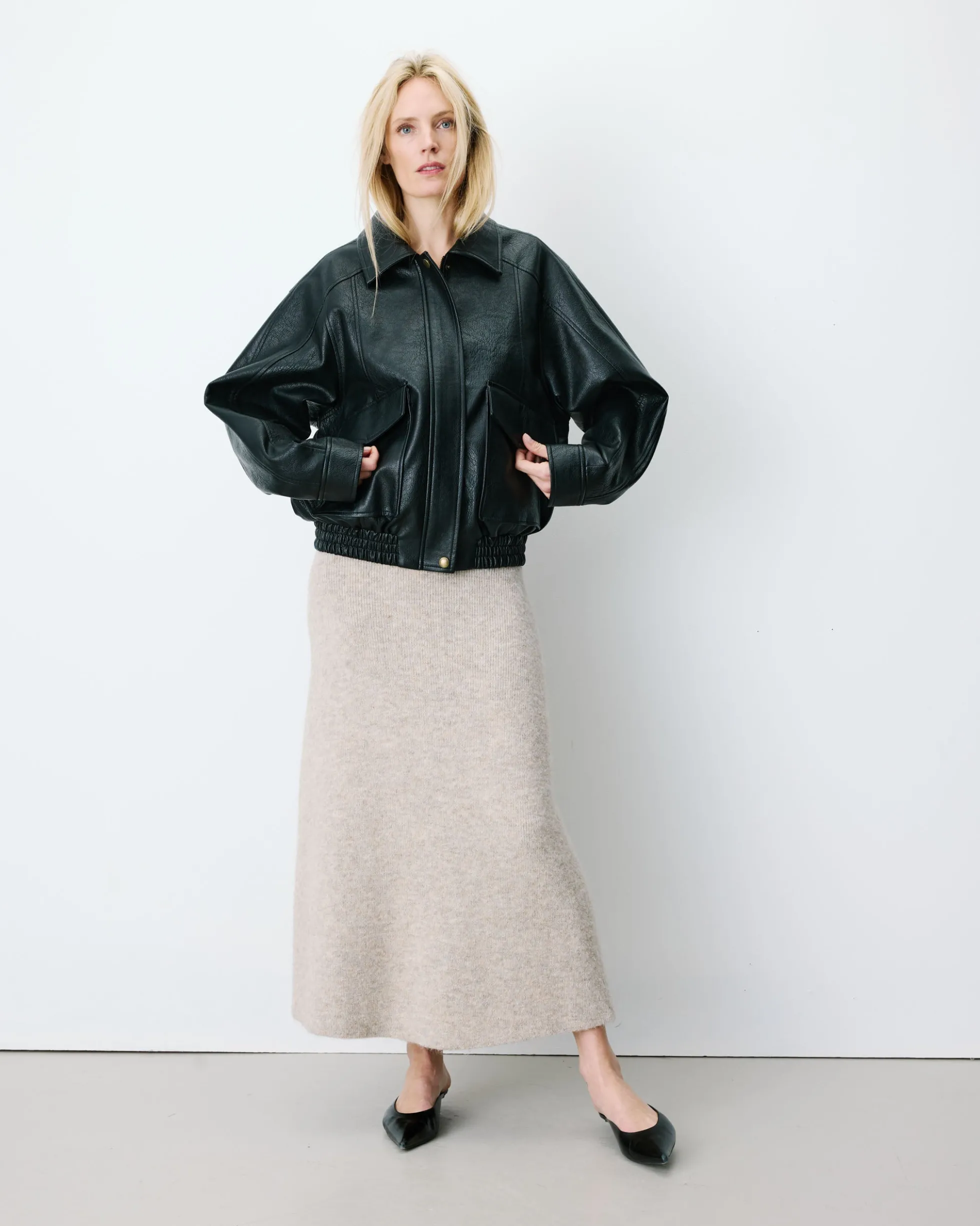 Blouson oversize similicuir à poches noir Axel