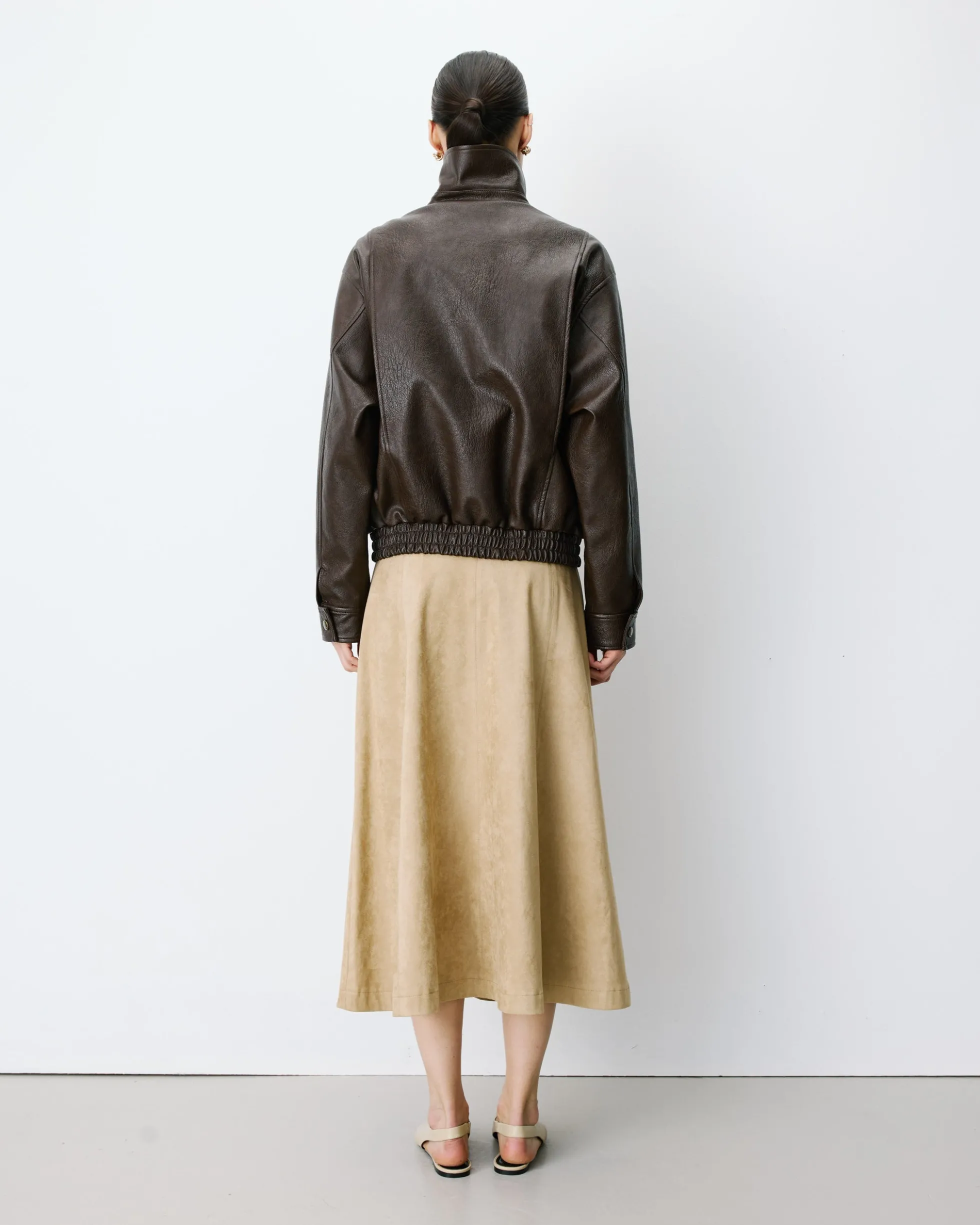 Blouson oversize similicuir à poches chocolat Axel