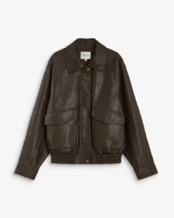 Blouson oversize similicuir à poches chocolat Axel