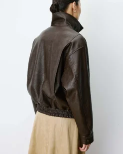 Blouson oversize similicuir à poches chocolat Axel