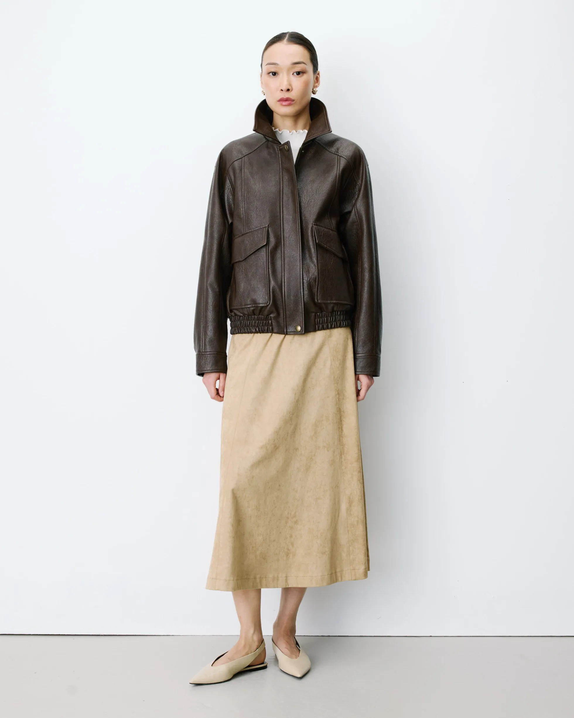 Blouson oversize similicuir à poches chocolat Axel