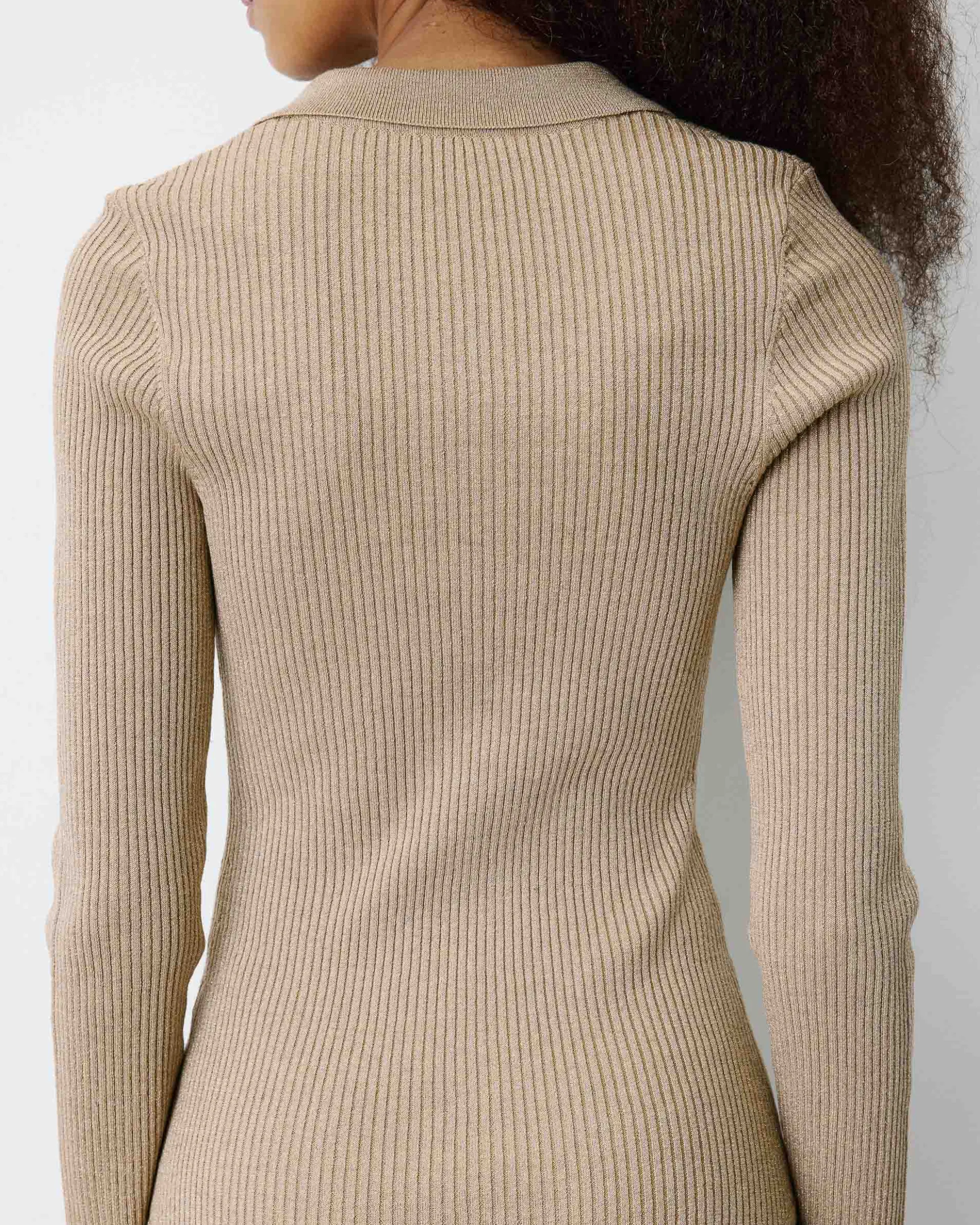 Body ajusté col polo en maille fine lurex gold Bentley