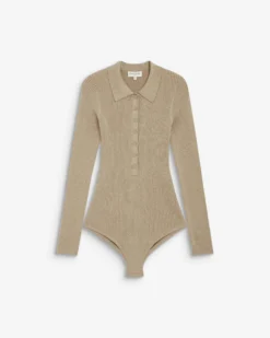Body ajusté col polo en maille fine lurex gold Bentley