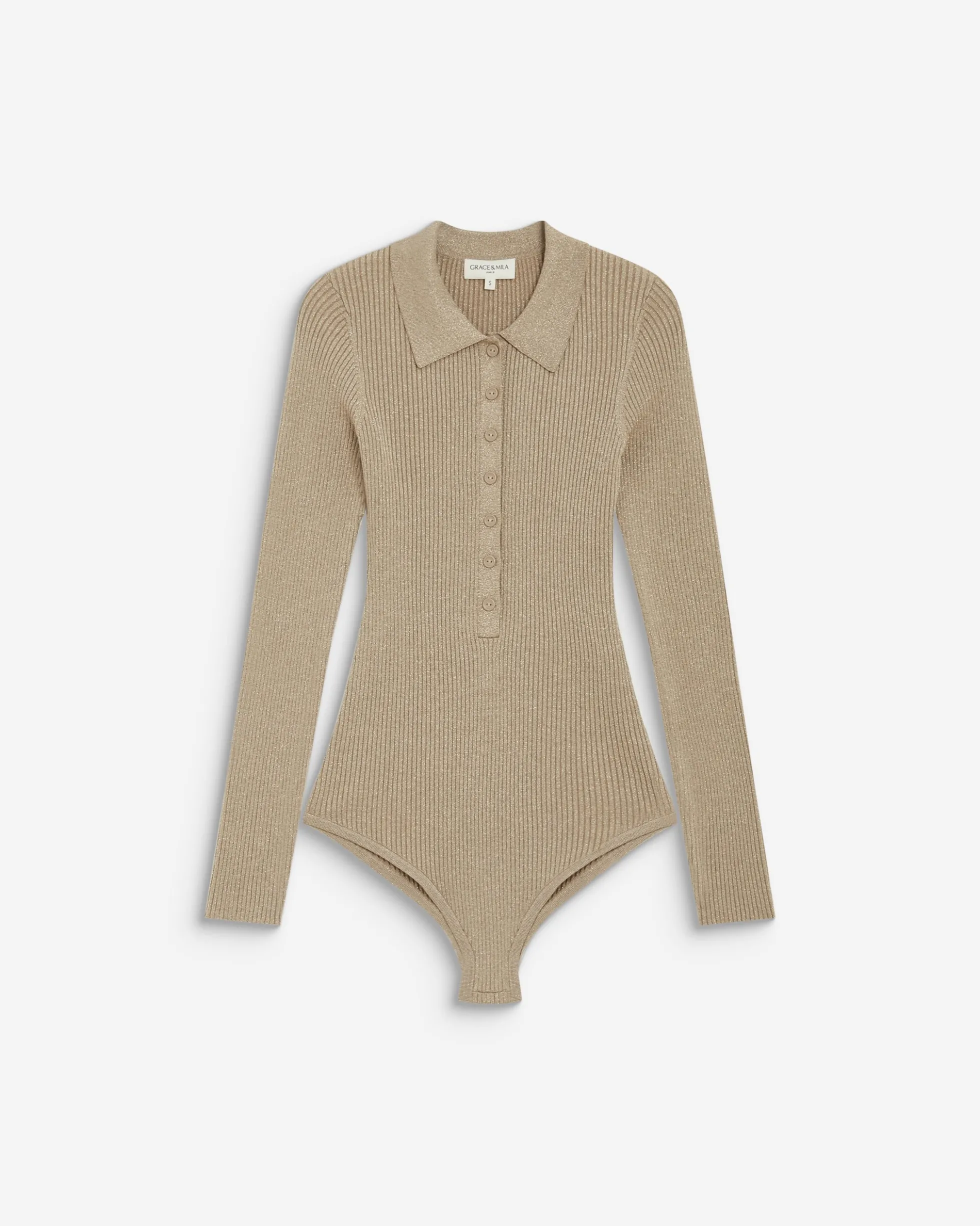 Body ajusté col polo en maille fine lurex gold Bentley