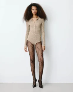 Body ajusté col polo en maille fine lurex gold Bentley