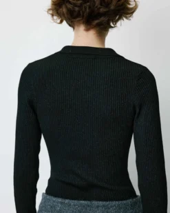 Body ajusté col polo en maille fine lurex noir Bentley
