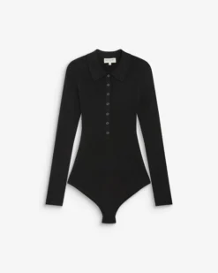 Body ajusté col polo en maille fine lurex noir Bentley