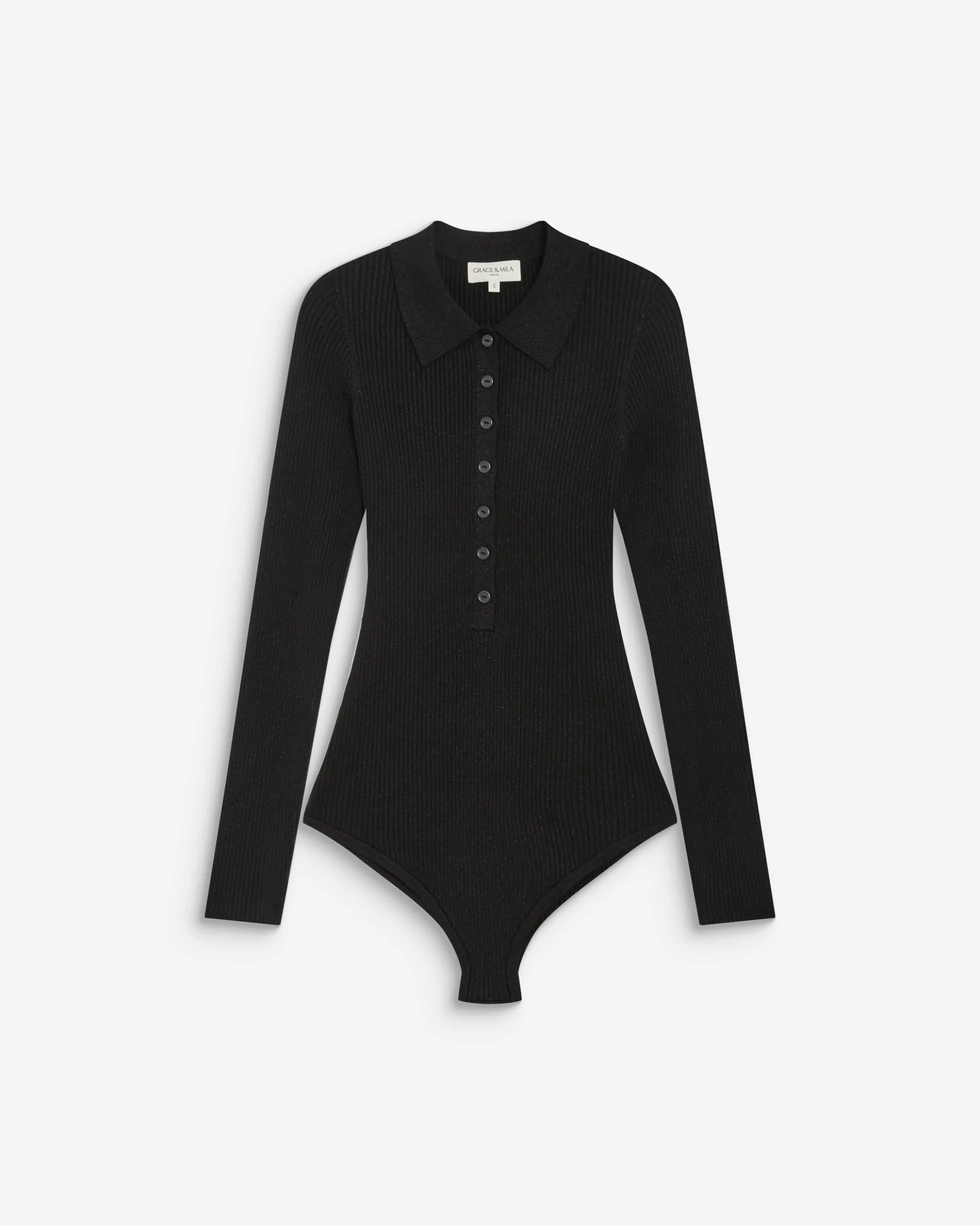 Body ajusté col polo en maille fine lurex noir Bentley