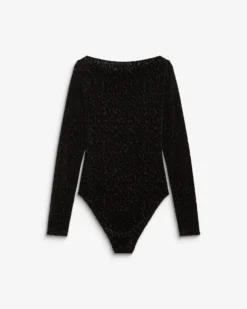 Body en velours léopard col bateau manches longues noir Bora