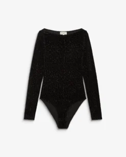Body en velours léopard col bateau manches longues noir Bora