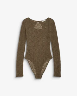 Body seconde peau en dentelle manches longues olive Bolero
