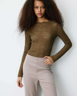 Body seconde peau en dentelle manches longues olive Bolero
