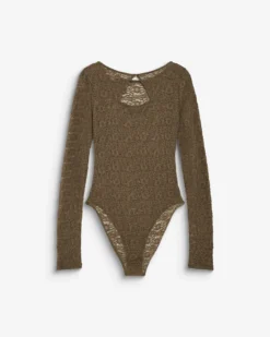 Body seconde peau en dentelle manches longues olive Bolero