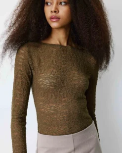 Body seconde peau en dentelle manches longues olive Bolero