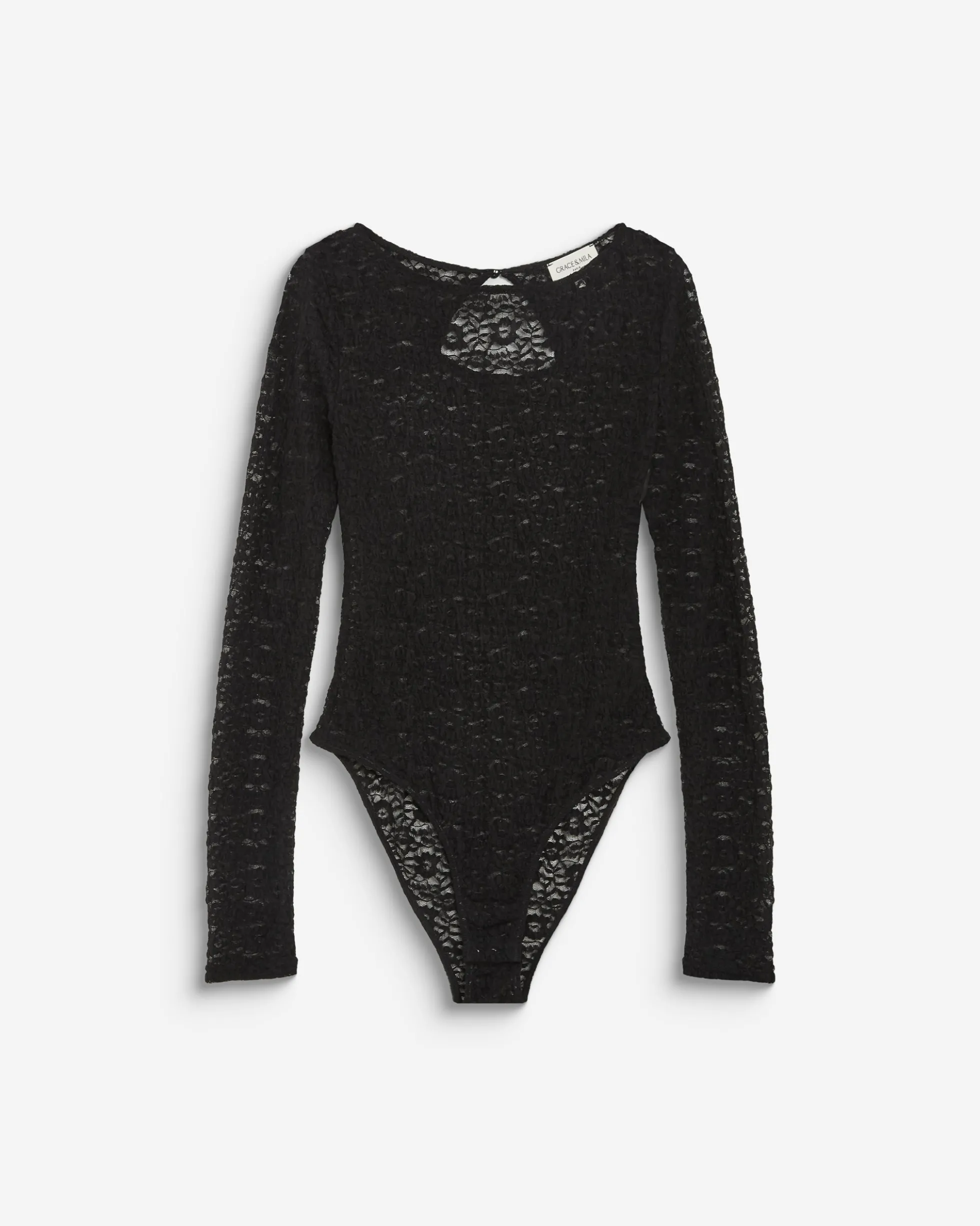 Body seconde peau en dentelle manches longues noir Bolero