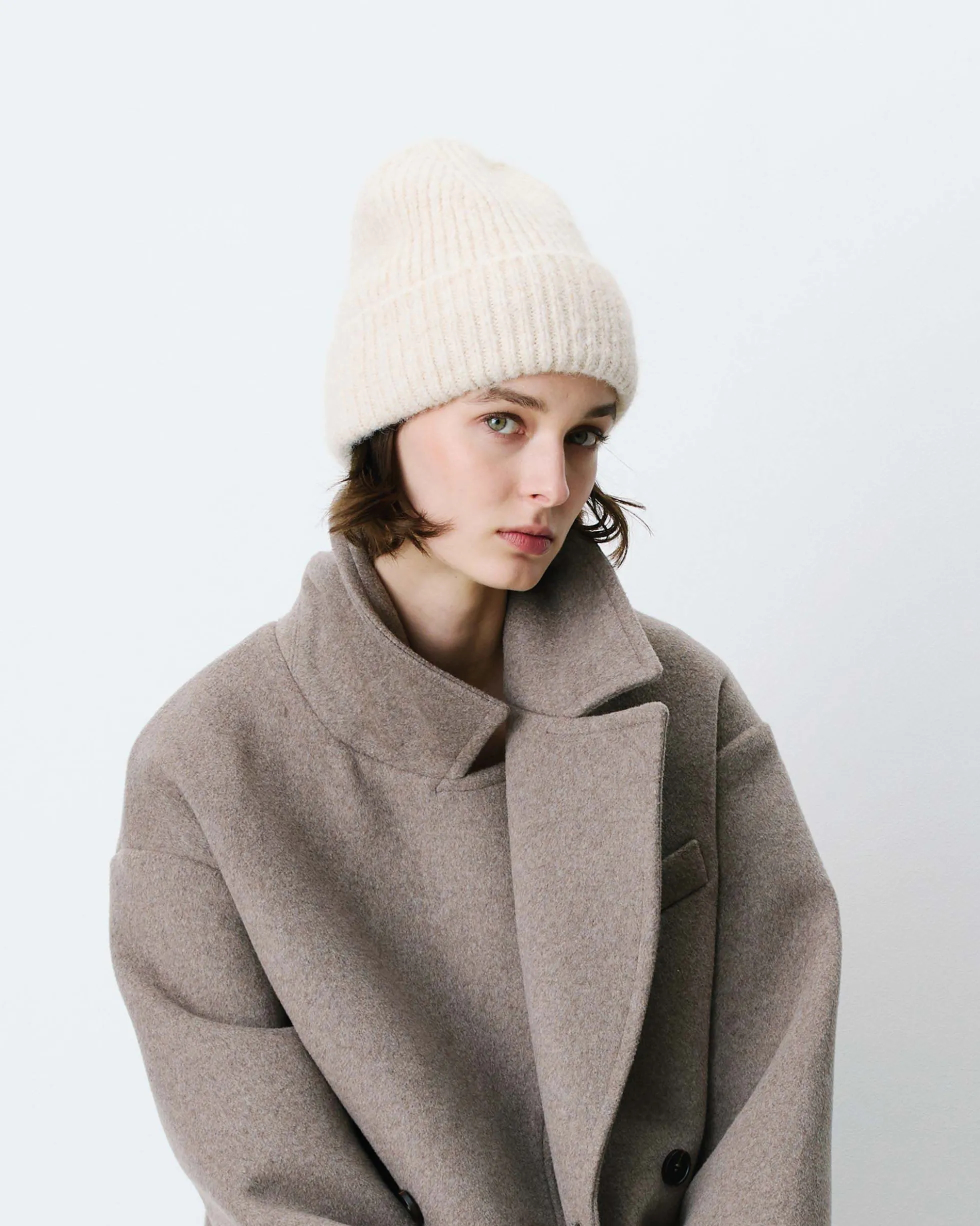 Bonnet en laine mélangée sable Antorin