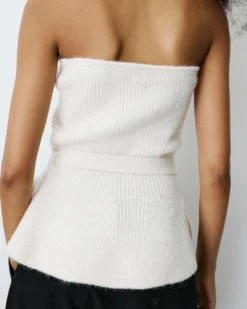 Bustier péplum ceinturé en maille côtelée ecru Berry