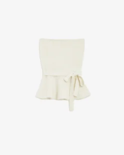 Bustier péplum ceinturé en maille côtelée ecru Berry