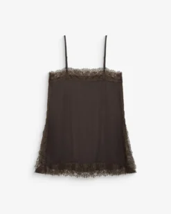 Caraco en satin et dentelle col carré chocolat Blossom