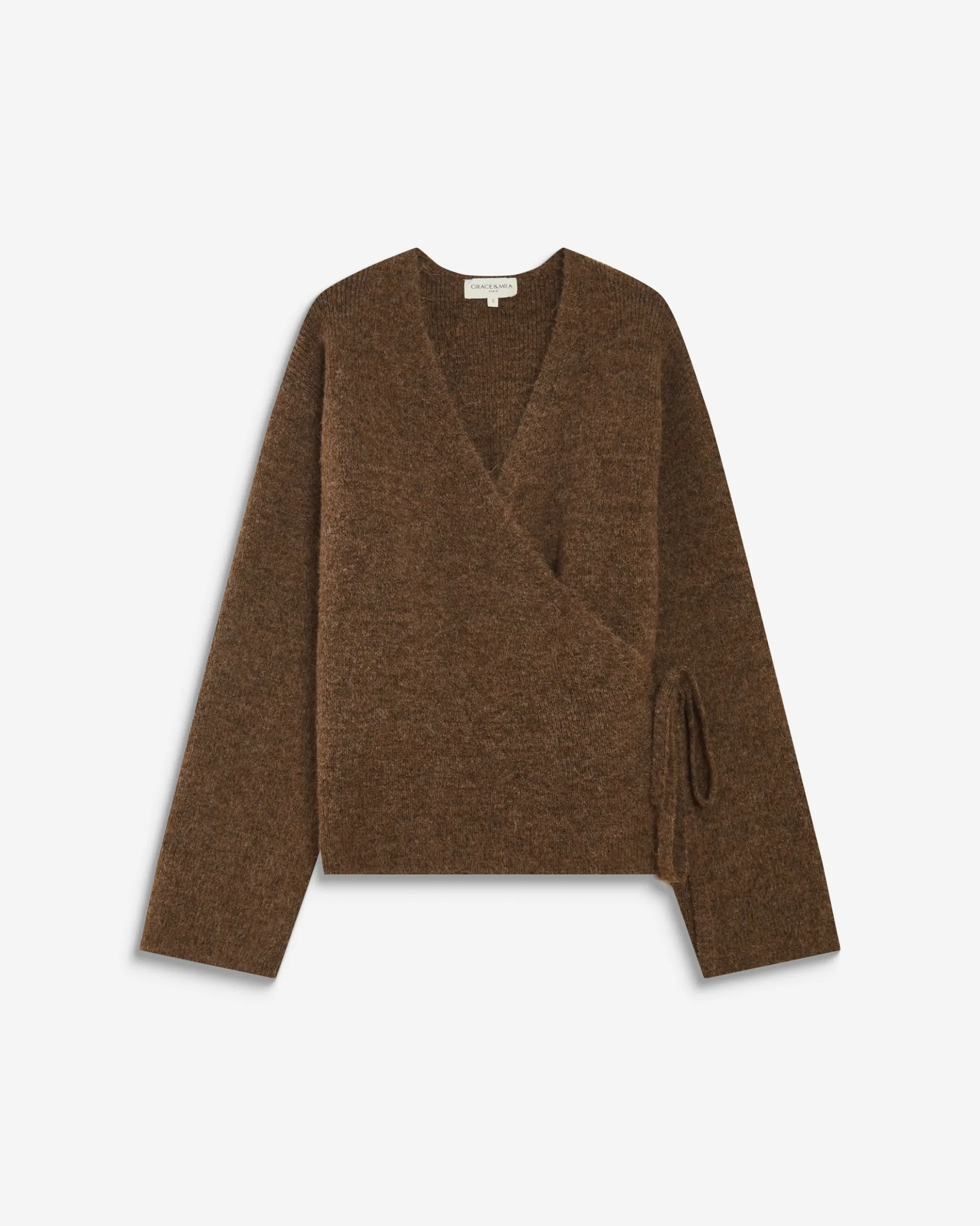 Cardigan cache-cœur nouable en maille chocolat Anior