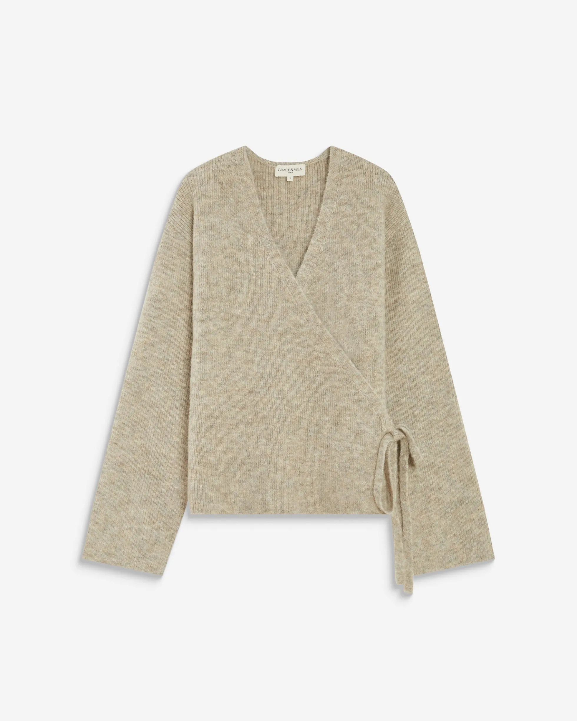 Cardigan cache-cœur nouable en maille grege Anior
