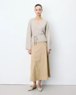 Cardigan cache-cœur nouable en maille grege Anior