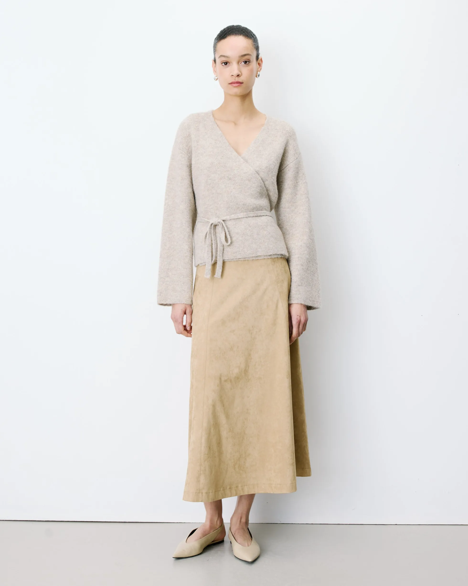 Cardigan cache-cœur nouable en maille grege Anior
