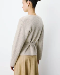 Cardigan cache-cœur nouable en maille grege Anior