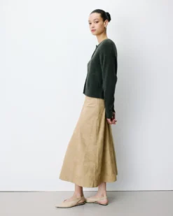 Cardigan doux col rond boutonné kaki Aleron