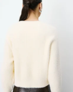 Cardigan doux col rond boutonné vanille Aleron