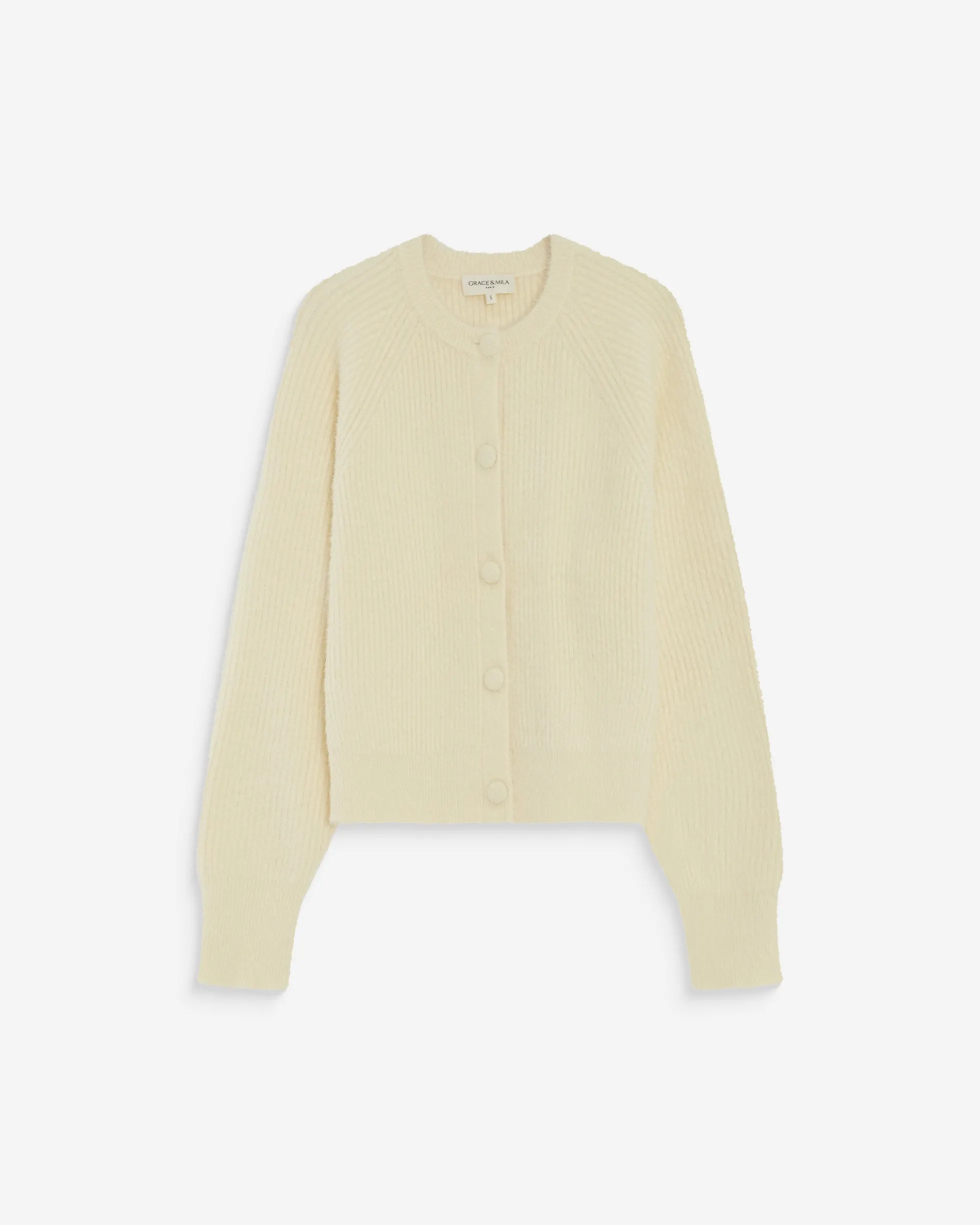Cardigan doux col rond boutonné vanille Aleron