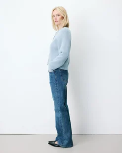 Cardigan doux col rond boutonné bleuet Aleron
