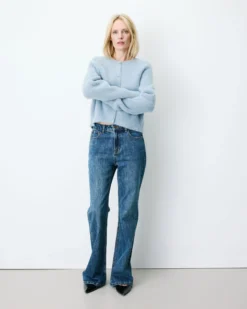 Cardigan doux col rond boutonné bleuet Aleron