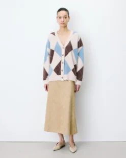 Cardigan doux à losanges col V bleuet Alexan