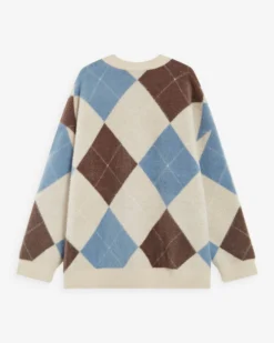 Cardigan doux à losanges col V bleuet Alexan